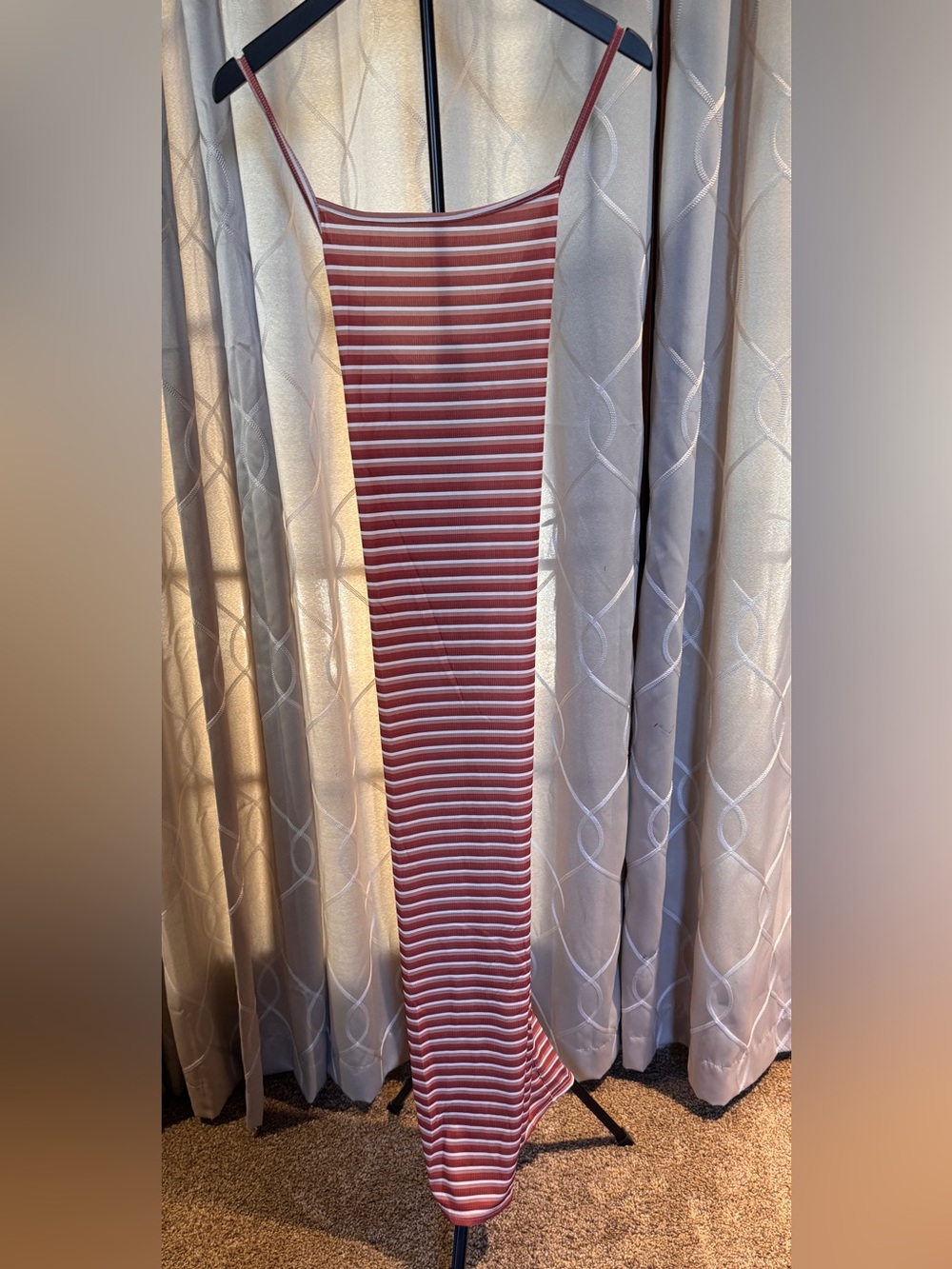 Ribbed Dress with Rust Stripe Detail